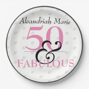 5O and Fabulous Elegant Modern Birthday Paper Plate