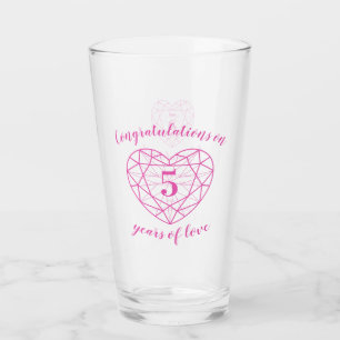 5th anniversary 5 years of love pink gem custom glass