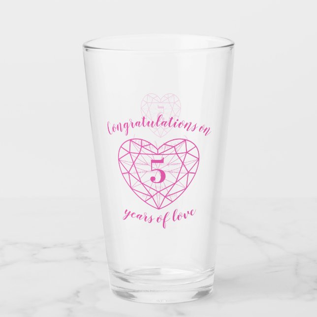5th anniversary 5 years of love pink gem custom glass (Front)