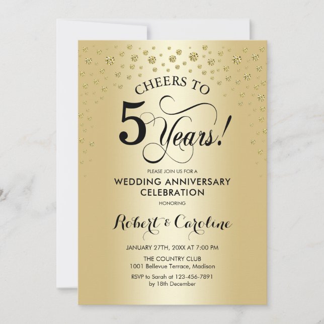 5th Anniversary Celebration - Gold Black Invitation (Front)