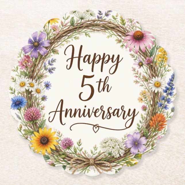 5th Anniversary Floral Paper Coaster (Front)