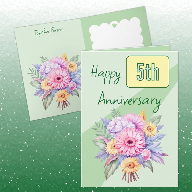 5th Anniversary gerbera flowers green Card (Creator Uploaded)