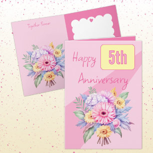 5th Anniversary gerbera flowers pink Card