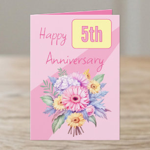 5th Anniversary gerbera flowers pink Card
