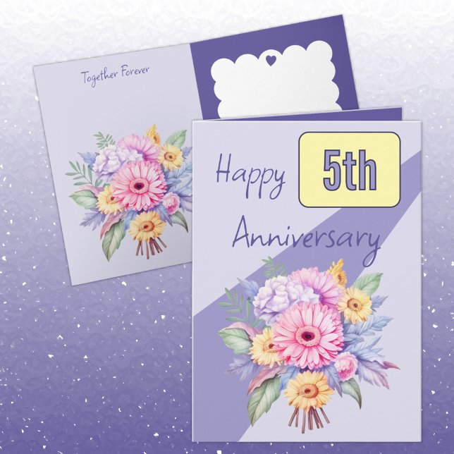 5th Anniversary gerbera flowers purple Card (Creator Uploaded)