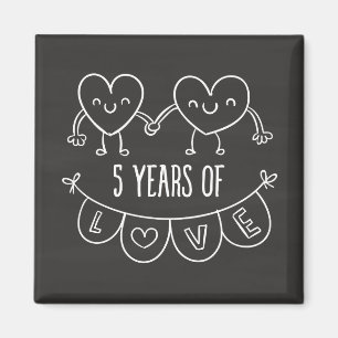 5th Anniversary Gift Chalk Hearts Magnet