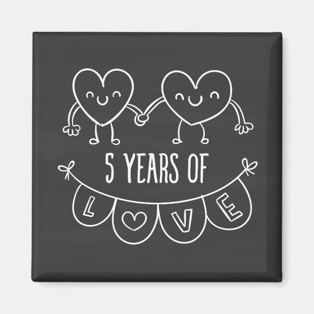 5th Anniversary Gift Chalk Hearts Magnet (Front)