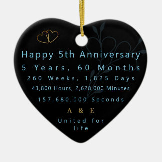 5th Anniversary Heart Ceramic Tree Decoration