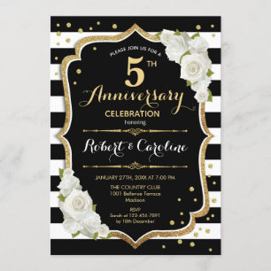 5th Anniversary Invitation - Black White Gold