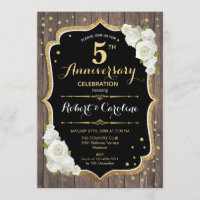 5th Anniversary Invitation - Rustic Wood Gold
