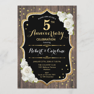 5th Anniversary Invitation - Rustic Wood Gold