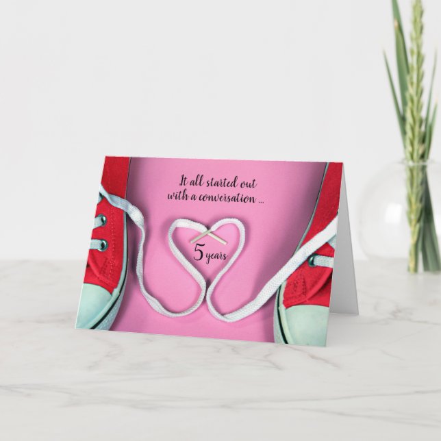5th Anniversary Shoestring Heart and Sneakers   Card (Front)
