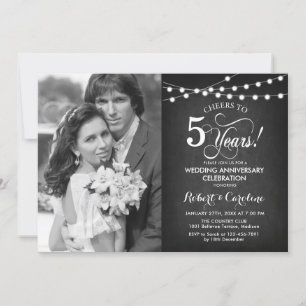 5th Anniversary with Photo - Chalkboard White Invitation