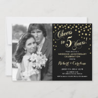 5th Anniversary with Photo - Gold Black