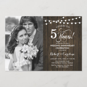 5th Anniversary with Photo - Rustic Wood Invitation