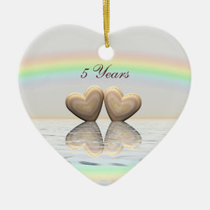 5th Anniversary Wooden Hearts Ceramic Tree Decoration