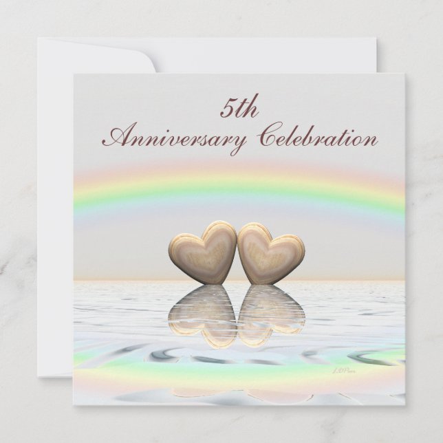 5th Anniversary Wooden Hearts Invitation (Front)
