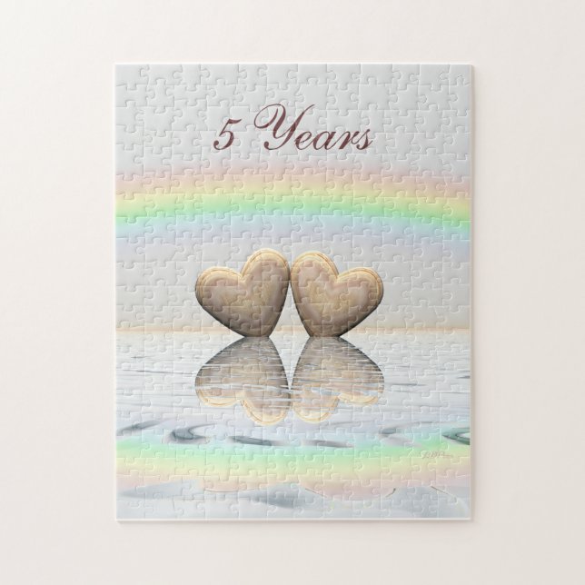 5th Anniversary Wooden Hearts Jigsaw Puzzle (Vertical)