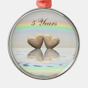 5th Anniversary Wooden Hearts Metal Tree Decoration