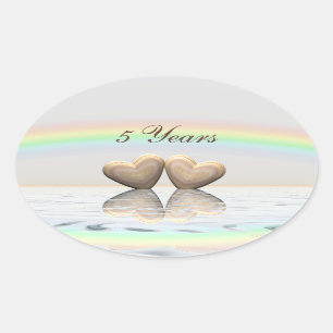 5th Anniversary Wooden Hearts Oval Sticker