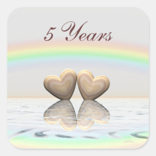 5th Anniversary Wooden Hearts Square Sticker