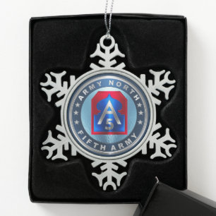 5th ARMY NORTH Snowflake Pewter Christmas Ornament