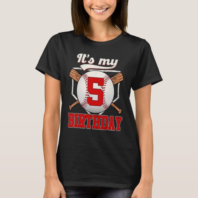 5th Baseball Birthday Boy Player 5 Years Old Baseb T-Shirt (Front)