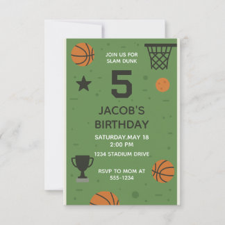 5th Basketball Sports Birthday Invitation For Boys