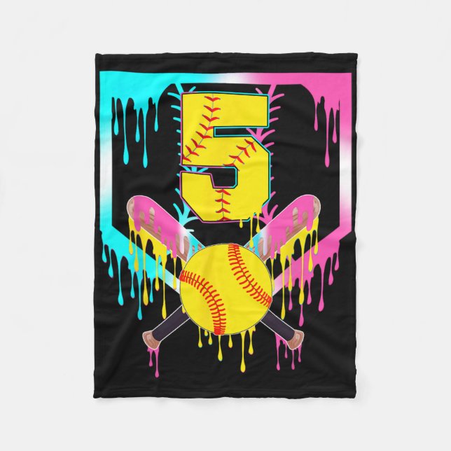 5th Bday Softll Home Plate Drip Ice Cream 5 Year O Fleece Blanket (Front)