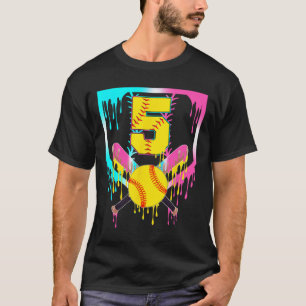 5th Bday Softll Home Plate Drip Ice Cream 5 Year O T-Shirt