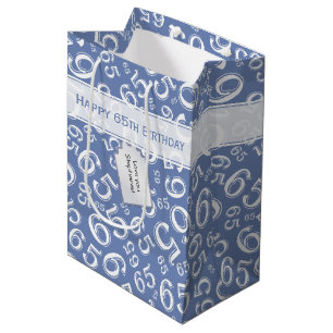 5th Biirthday Random Number Pattern Blue/White Medium Gift Bag