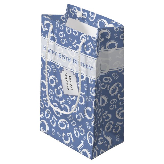 5th Biirthday Random Number Pattern Blue/White Small Gift Bag (Front Angled)