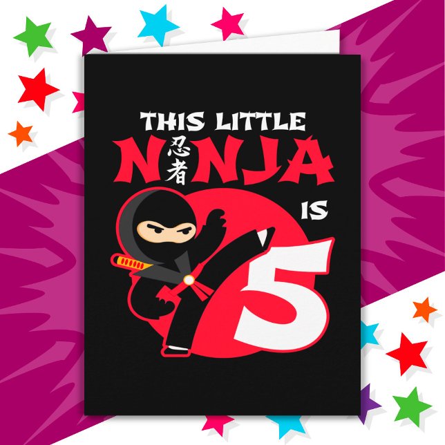 5th Birthday 5 Year Old Kids Party Little Ninja 5 Card (Creator Uploaded)