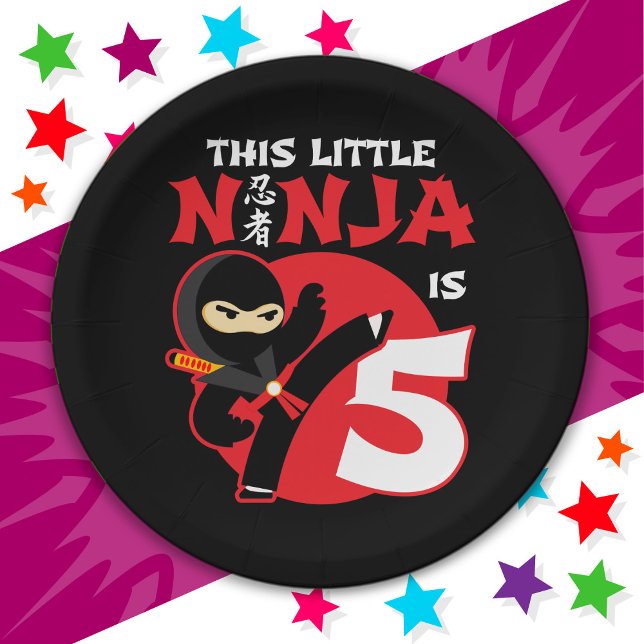 5th Birthday 5 Year Old Kids Party Little Ninja 5 Paper Plate (Creator Uploaded)
