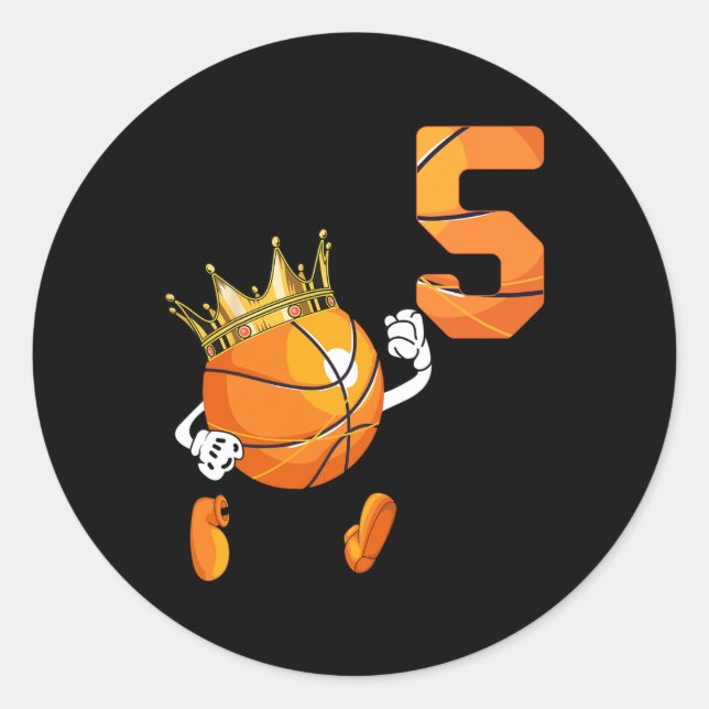 5th Birthday 5 Years Old basketball Lover Theme Pa Classic Round Sticker (Front)