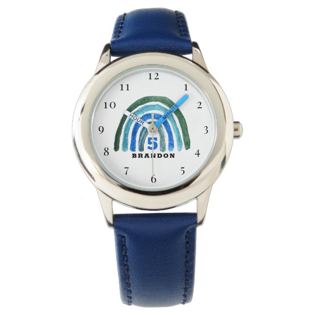 5th Birthday 5 Years old Boy Blue Rainbow Boho Watch (Front)