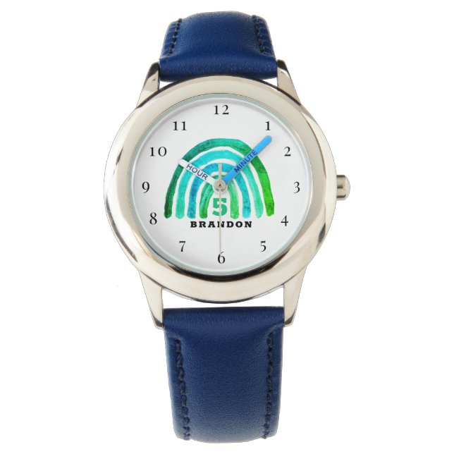 5th Birthday 5 Years old Boy Green Rainbow Boho Watch (Front)