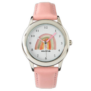 5th Birthday 5 Years old Girl Pink Rainbow Boho Watch
