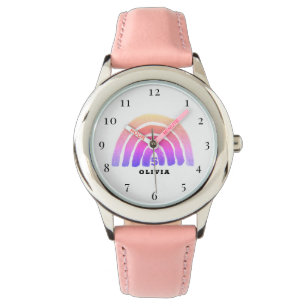 5th Birthday 5 Years old Girl Pink Rainbow Boho Watch
