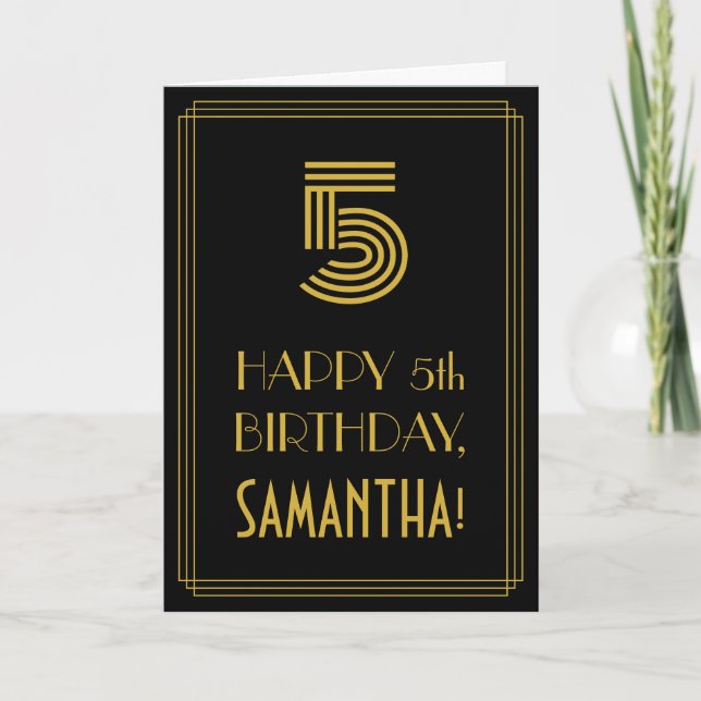 5th Birthday: Art Deco Inspired Look "5" & Name Card (Front)