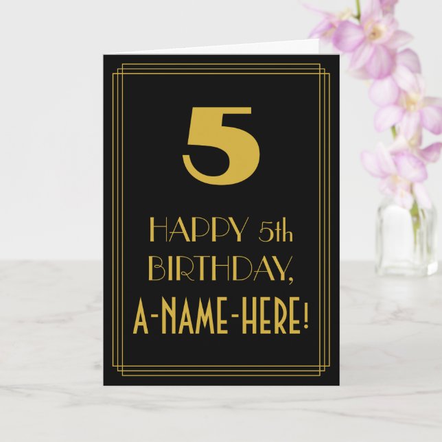 5th Birthday ~ Art Deco Inspired Look "5" & Name Card (Orchid)