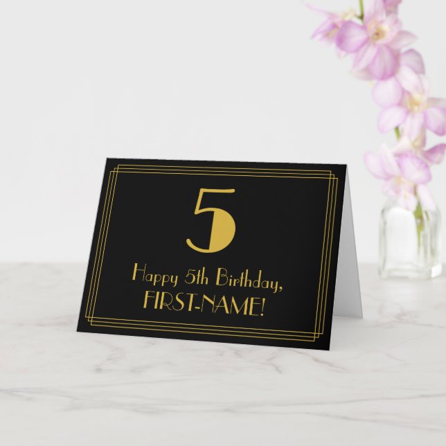 5th Birthday: Art Deco Inspired Look "5" + Name Card (Orchid)