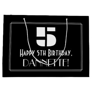 5th Birthday ~ Art Deco Inspired Look "5" + Name Large Gift Bag