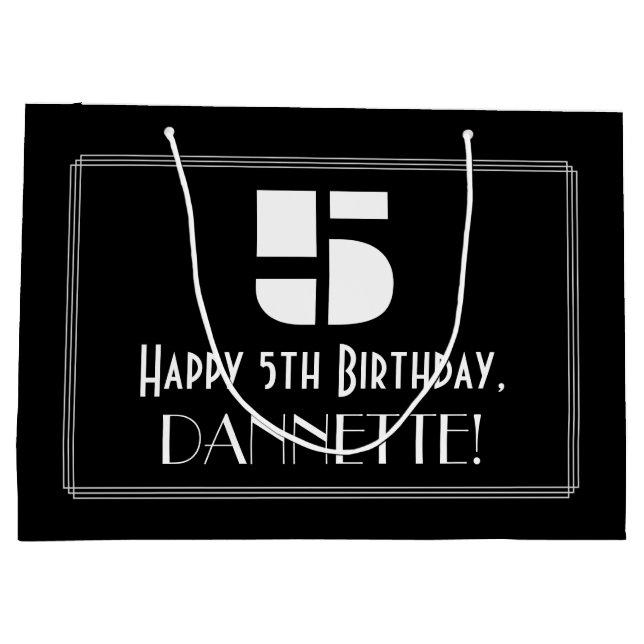 5th Birthday ~ Art Deco Inspired Look "5" + Name Large Gift Bag (Back)