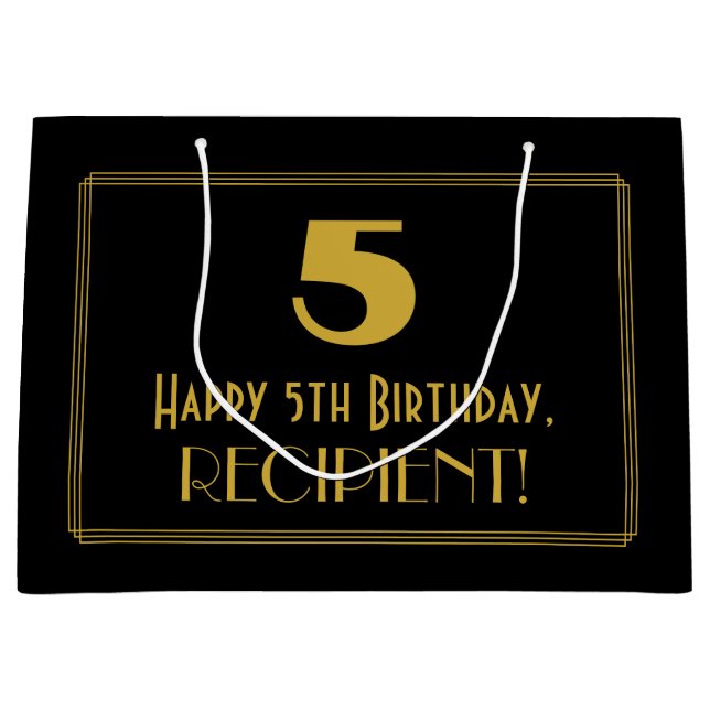 5th Birthday — Art Deco Inspired Look "5" & Name Large Gift Bag (Front)