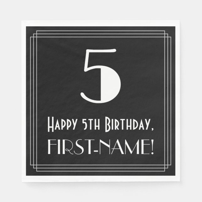 5th Birthday ~ Art Deco Inspired Look "5", Name Napkin (Front)