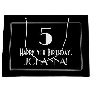 5th Birthday: Art Deco Inspired Style "5", Name Large Gift Bag