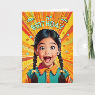 5th Birthday Asian American Girl Pop Art Style Card