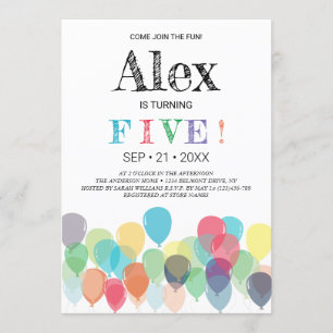 5th Birthday Balloons Party Invitation