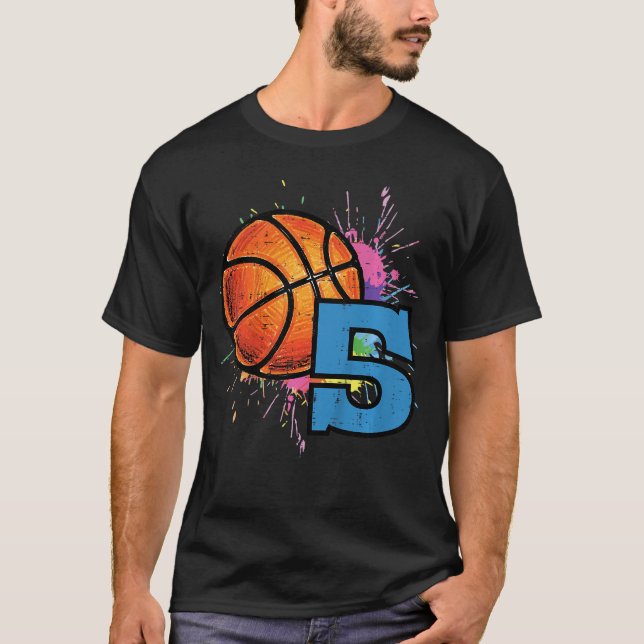5th Birthday Basketball 5 Year Old Bday Sports Boy T-Shirt (Front)